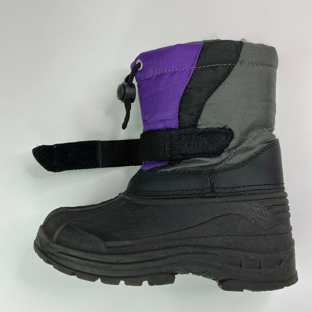 Black Gray Purple Snow Boots Kids Size 10 Waterproof Winter B84143I